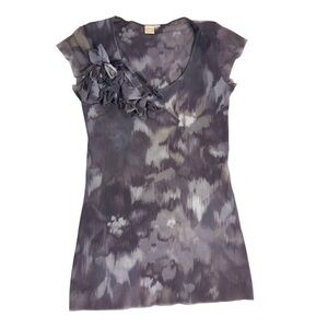 Johnny Was Tie-Dye Gray Top with Fabric Accents